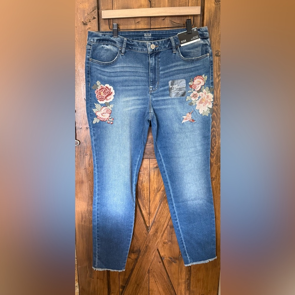 a.n.a Blue Floral Embroidered Jeans